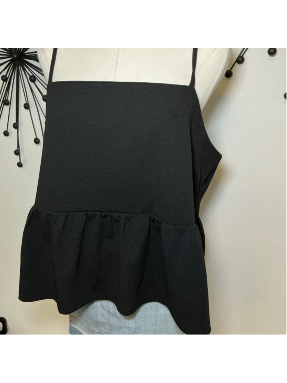 Ann Taylor Black Peplum Cami Tank Top Adjustable Strap Sleeveless Blouse - Picture 3 of 6